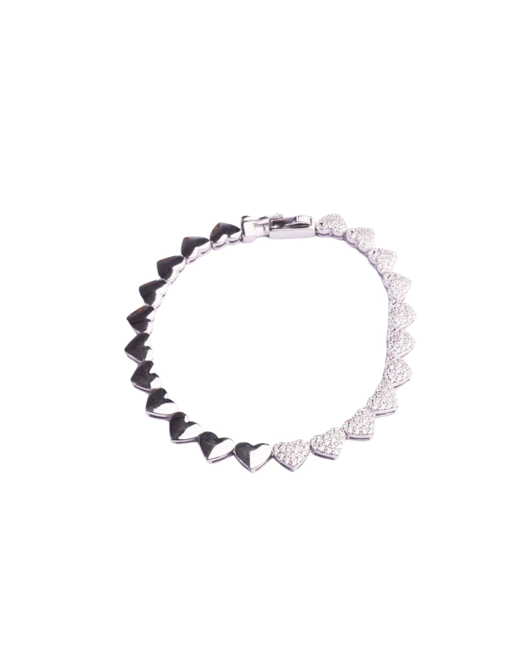 Pulseira riviera corações com micro cravações e corações lisos P925