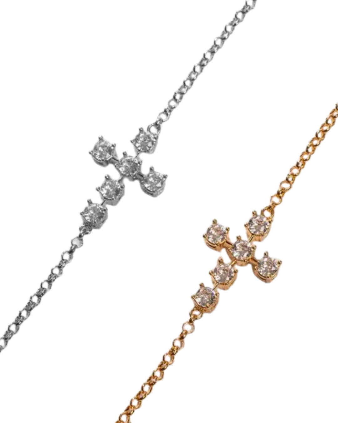 Pulseira cruz com seis zircônias p925