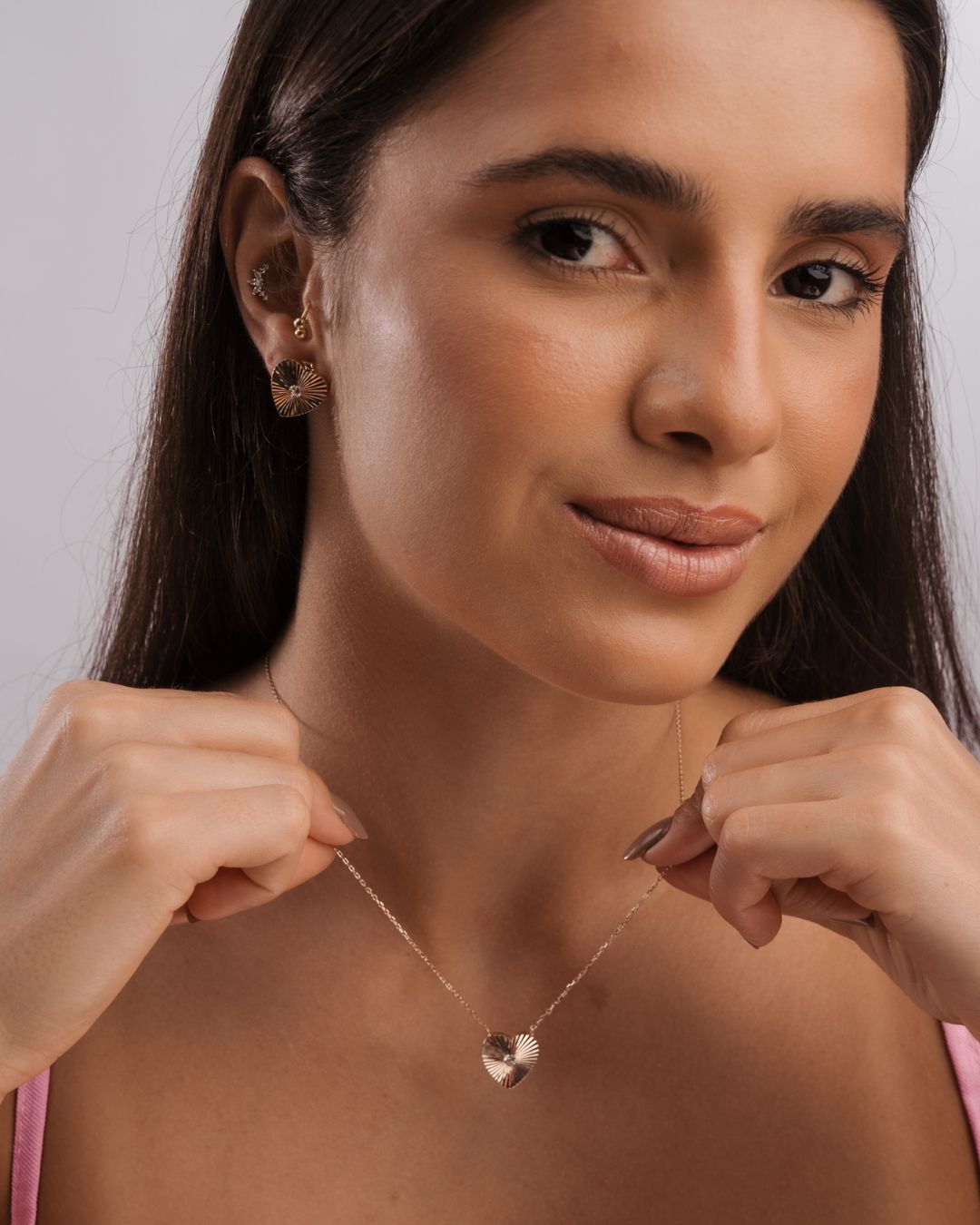 Conjunto colar e brinco copas P925 com banho de ouro